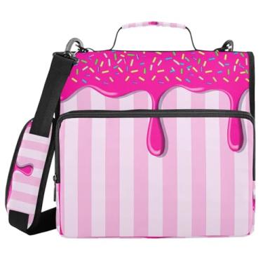 Imagem de Blueangle Fichário de gelo rosa com zíper pingando, bolsa de 3 anéis de 3 anéis, comporta 500 páginas, organizador de zíper com vários bolsos com alça ajustável e alça (138)