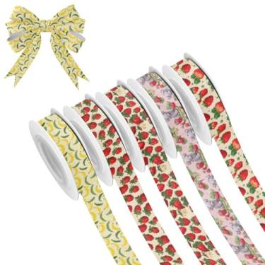 Imagem de Blueangle Fita de Natal - Fita com fio de 0,6 polegadas, 5 rolos de 25 metros de fita de bananas amarelas para grinaldas, laços, decoração de férias, artesanato DIY (201)