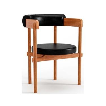 Imagem de Cadeira De Madeira Cavalet Com Assento e Encosto Estofado 62 x 79 x 57 cm (L x A x P) - Cor Champagne Tecido Corino Preto 22B