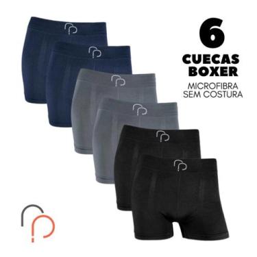 Imagem de Kit 6 Cuecas Boxer Sem Costura em Microfibra RP, Preto, Cinza, Marinho