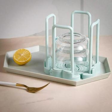Imagem de Escorredor de Pratos e Talheres Moderno, Suporte com Bandeja, Verde Menta, Plástico e Cerâmica, para Cozinha