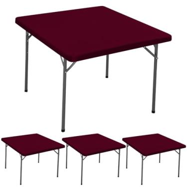 Imagem de Pacote com 4 toalhas de mesa quadradas elásticas de 91 x 91 cm, capa de mesa de piquenique, impermeável, elástica, lavável, dobrável, para uso interno e externo, toalha de mesa de elastano para festas