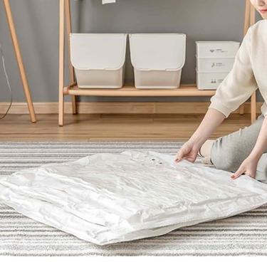 Imagem de Sacos de armazenamento de compressão a vácuo para roupas, roupas de cama e travesseiros - Sacos de viagem que economizam espaço, herméticos e fáceis de usar (padrão branco)
