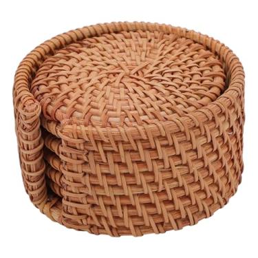 Imagem de Hztyyier Conjunto de 6 Porta-Copos de Vime Tecidos à Mão Com Suporte para Copos, Tigelas, Pratos - Decoração de Mesa Ideal para Refeições Em Casa, Cozinha - Material Natural Sustentável
