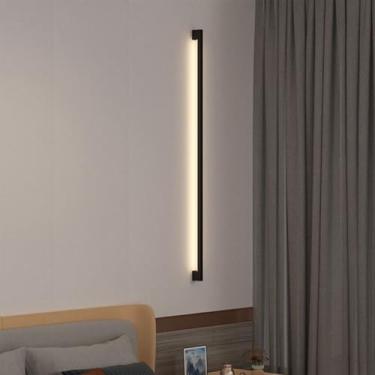 Imagem de GZZBMY LED interior apliques de parede modernos longa preto minimalista candeeiros de parede alumínio acrílico cabeceira iluminação para escadas corredor sala de estar quarto (luz neutra preta, 40 cm)
