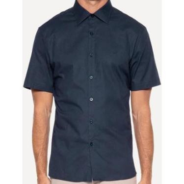 Imagem de Camisa Ellus Masculina Manga Curta Tricoline LY Classic Italian Azul Marinho-Masculino