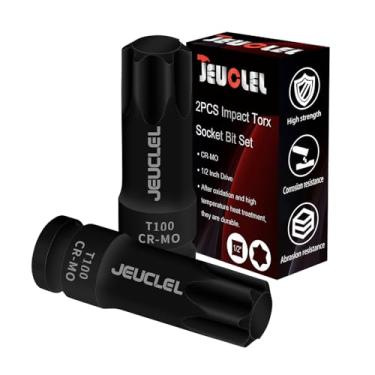 Imagem de JEUCLEL 2 peças T100 Torx Bit Socket, 1/5.1 cm Drive Torx Star 6 Pontos Soquete Bit Impacto, 7,5 cm, Aço Cr-Mo, Adaptador de Chave de Fenda para Chaves de Catraca Elétricas Parafusos de Fixação