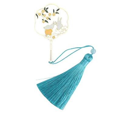 Imagem de Marcador de leque circular de latão estilo chinês com borla Marcador elegante para entusiastas da leitura Presente para amantes de livros Material escolar 4 designs diferentes (Coelhinho)