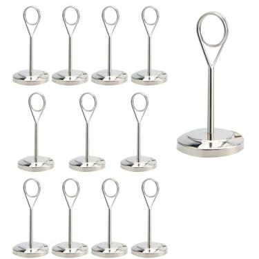 Imagem de 12 porta-cartões de mesa prateados com base ponderada e suporte antiderrapante para cartões de nome, clipes de menu, suporte de placa, suporte de tabela, para banquete de casamento, aniversário, festa