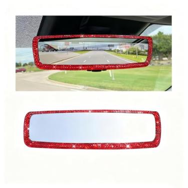 Imagem de FALVFUN Espelho retrovisor de carro brilhante, strass de cristal, diamante borda grande angular espelho retrovisor de veículo, decoração de interior automotivo panorâmica de clipe, universal para