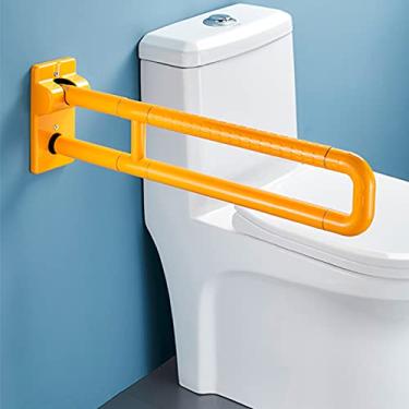 Imagem de uhyOHF Barra de apoio de vaso sanitário dobrável e dobrável, aço inoxidável, trilho de segurança para banheiro, antiderrapante, com apoio de braço dobrável para idosos, deficientes, crianças (amarelo