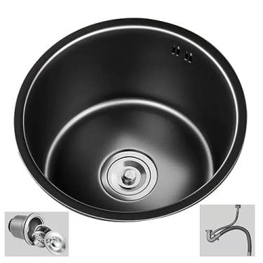 Imagem de PVXMQFFA Cozinha Fácil de Limpar Bancada Bancada Hotel Cafeteria Pia de Bar de Cozinha com Sifão Varanda Pias de Piscina de Água (Cor: Preto, Tamanho: 28 * 28 * 18 cm)