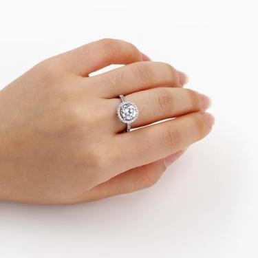 Imagem de Anel de noivado Halo CZ para mulheres, joia de noiva elegante, aliança de cristal delicada, anel de casamento brilhante, presente de proposta romântica para noiva YC6559, Latão, Sem pedra preciosa