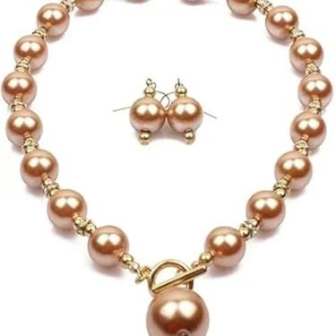 Imagem de Conjunto de colar de pérolas simuladas multicoloridas para mulheres, noivas, brincos largos, grossos, grandes, com contas, gargantilha, noiva, dama de honra, fantasia, festa, baile, casamento, joias