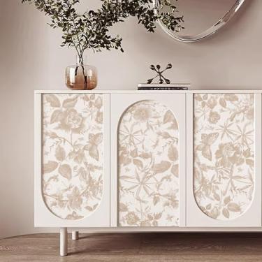 Imagem de JiffDiff Vara de parede vintage, papel de parede champanhe rosa removível vinil papel de parede esboço decoração floral para sala de estar, berçário, casamento 15,75 x 599,4 cm