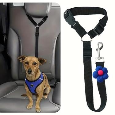 Imagem de Cinto de segurança para cães e gatos com alça de apoio de cabeça para carro ajustável em tecido de nylon acessórios para cães