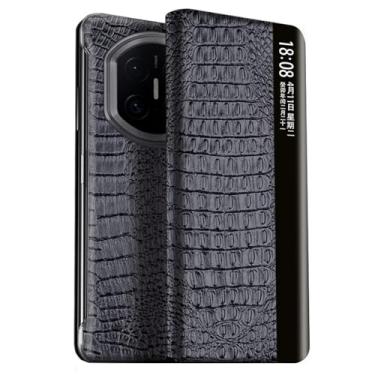 Imagem de FWYANZH Capa flip para Huawei Mate X7, janela lateral inteligente, capa de proteção fólio, couro legítimo, textura de crocodilo, capa de negócios de luxo, preta, Mate X7