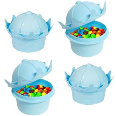 Imagem de Porta Doces Coroa Potinho com tampa 220ml Azul Kit com 4 - Plasutil