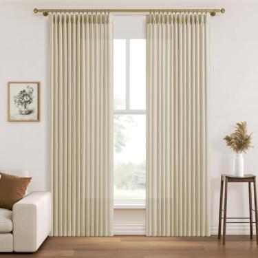 Imagem de Cortinas de linho marfim creme 203 cm de comprimento, conjunto de 2 painéis para sala de estar e quarto, cortinas com abas plissadas nas costas, neutra moderna, decoração de casa de fazenda, cortinas