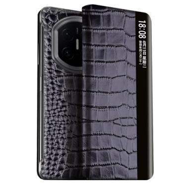 Imagem de FWYANZH Capa de couro genuíno para Huawei Mate X7, capa de hibernação inteligente, função de visualização de janela, textura de crocodilo, capa luxuosa com tudo incluído, preto, Mate X7