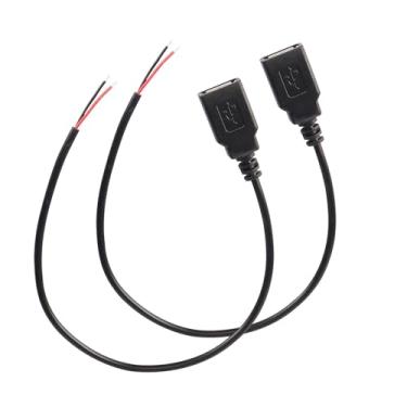 Imagem de Cabo de alimentação fêmea USB 2.0 Pigtail 22AWG 5V 3A USB A soquete para conector de extremidade aberta de fio desencapado de 2 pinos para bricolage - 2 peças (0,3 m) PLS teste o Neg e Pos antes de