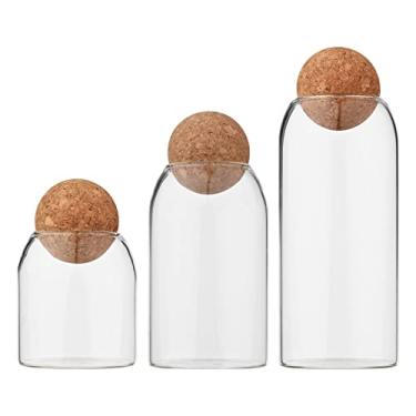 Imagem de 3PCS Potes de Armazenamento Alimentos Vidro com Tampa Madeira Hermética Cânister Transparente para Grãos Chá Café Açúcar