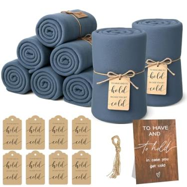 Imagem de SmoothNovelty 8 peças de cobertor macio de lã de casamento a granel 127 x 152 cm, cobertor macio com etiquetas, suporte de mesa, corda de cânhamo para convidados, festa do pijama, presentes (azul