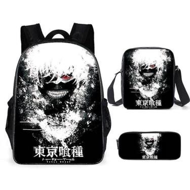 Imagem de Conjunto de mochilas Tokyo Ghouls Satchel Poliéster Anime Cas Kids