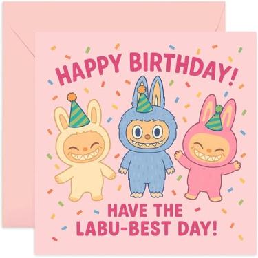 Imagem de Cartão de aniversário engraçado para meninas Her Friend, Labu-best Day. La Monster Design, Daughter Granddaughter, Goddaughter, Sister, Besties BFF - quadrado, em branco por dentro com envelope