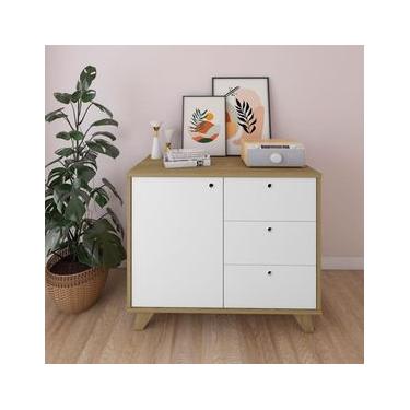 Imagem de Balcão Armário Artany Lugano com 1 Porta e 3 Gavetas - Olmo/Branco