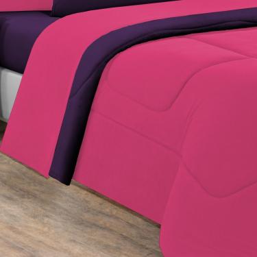Imagem de Kit Edredom + Jogo De Lençol Malha 100% Algodão Gran Moratta 7 Peças Casal - Pink /Roxo