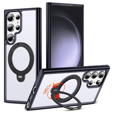 Imagem de RIASOLIN Capa compatível com Samsung Galaxy S23 Ultra com suporte de anel invisível giratório de 360°, compatível com Mag-Safe, capa de telefone transparente com ótima sensação de aderência para