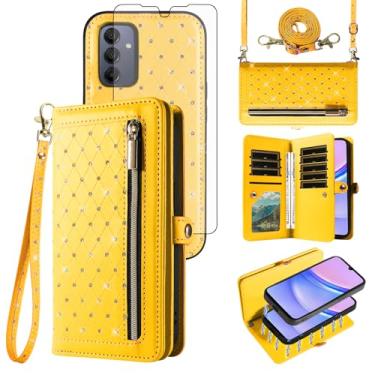 Imagem de Asuwish Capa de celular para Samsung Galaxy A15 5G/4G carteira com zíper destacável capa magnética protetora de tela de vidro temperado alça transversal flip bling suporte para cartão de crédito A 15