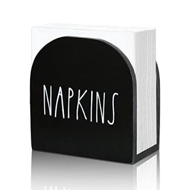 Imagem de Porta-guardanapos, porta-guardanapos de madeira moderno, porta-guardanapos de madeira, organizador de guardanapos de papel rústico grande, dispensador de guardanapo vintage para mesa de jantar, casa cozinha ao ar livre (preto)