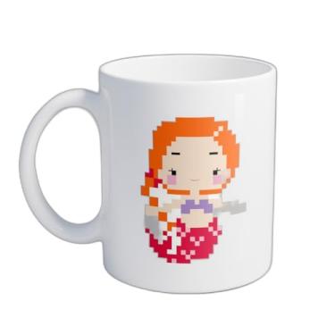 Imagem de Caneca Xícara de Café Porcelana 300ml Com Desenho Sereia Estilo Pixel