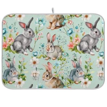 Imagem de Tapetes de secagem de pratos azuis com flores da primavera, 40,6 x 45,7 cm, tapete de escorredor de pratos de microfibra para decoração de bancada de cozinha