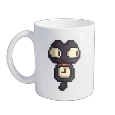 Imagem de Caneca Xícara de Café Porcelana 300ml Com Desenho Gato Preto Pixel Art