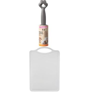 Imagem de Conjunto de 1 Tábua Branca Plástica de Corte para Alimentos + 1 Rolo Adesivo Tira Pelos Pet 60 Folhas