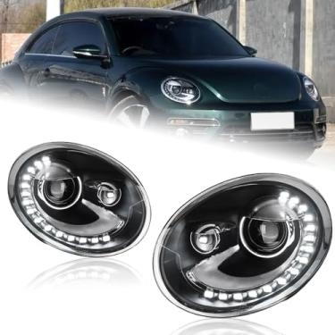 Imagem de TYPY Faróis de carro para Beetle 2013-2018 lâmpadas dianteiras de substituição LED de farol alto e baixo lágrima lente do projetor de olho de lágrima acessórios para carro, lado do motorista e do