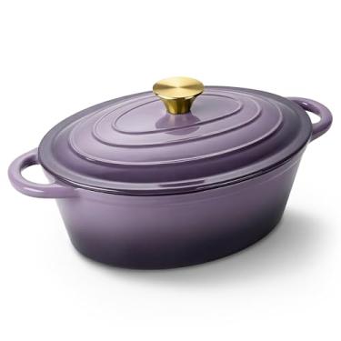 Imagem de Forno holandês oval para assar pão, panela de forno holandês de ferro fundido esmaltado antiaderente de 4,5 litros com tampa, caçarola oval segura para forno com tampa de até 260 °C para assar