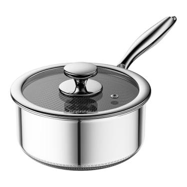 Imagem de ZEROPAN Panela de aço inoxidável de 1 litro com tampa de vidro, panela híbrida antiaderente de 15 cm, alça que não deixa a máquina de lavar louça, segura no forno até 315 °C, panelas pequenas