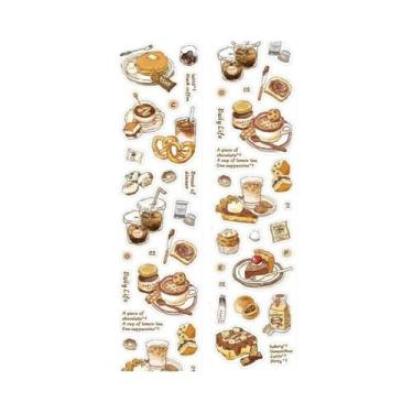 Imagem de Fita Washi Temática De Café 4 Estilos 1 Rolo Corte a Laser Para Decora