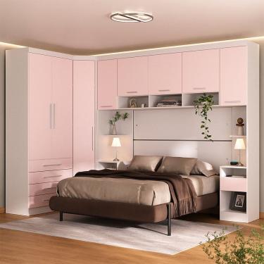 Imagem de Quarto Modulado Queen de Canto com Guarda-roupas Maleiro e Cabeceira Alpes Master Luciane Moveis