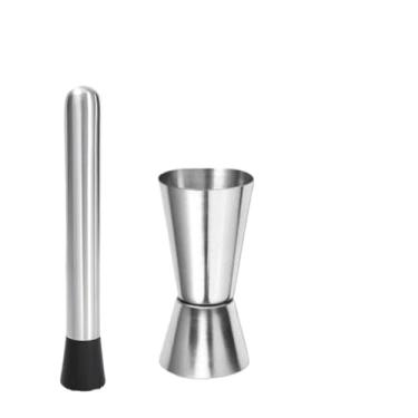 Imagem de Kit para Coquetel: 1 espremedor de limão, pinça de gelo, colher de bar de 30,2 cm, copo medidor de 25/50 ml, mexedor de coquetel(Soca/Dosador)