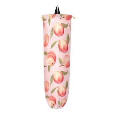 Imagem de Pêssegos em aquarela na parede do dispensador de sacolas de supermercado rosa, suporte de saco de cozinha, protetor de saco para sacolas plásticas