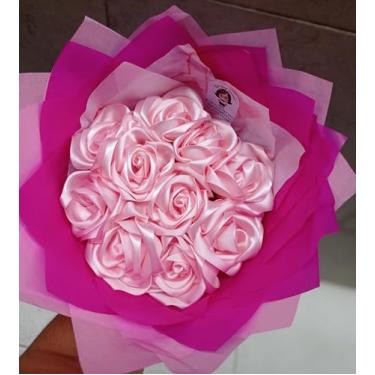 Imagem de Buquê de Rosas Eternas de Cetim + Mensagem (Rosa Bebê)