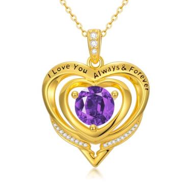 Imagem de WYDDO Colares de coração com pedra do mês de nascimento para mulheres, mãe, mãe, banhado a ouro 14K, pingente de aniversário, Natal, Dia dos Namorados, joias presentes para sua esposa, filha, mãe, One