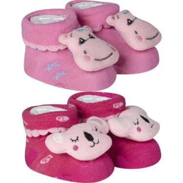 Imagem de Kit 2 Meias Pantufas Divertidas Bebê Recém-Nascido Menina Algodão Maci