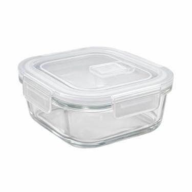 Imagem de Pote Hermético de Vidro Quadrado 520ml com Tampa e Vedação em Silicone, 13x6,5cm, Transparente, para Freezer e Micro-ondas