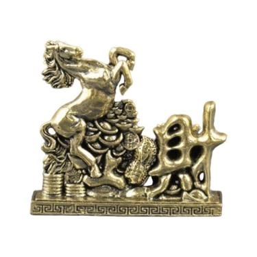 Imagem de MotiveTech Estátua de Cavalo Escultura Ornamental Feng Shui Estatueta de Cavalo em Latão Ornamento para Estante de Livros, Centro de Mesa, Lareira, Escritório, Style G